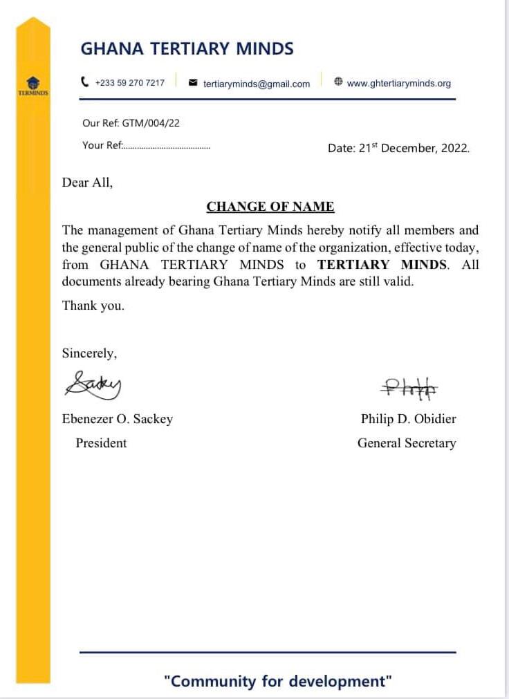 IMPORTANT: Change of&nbsp;Name